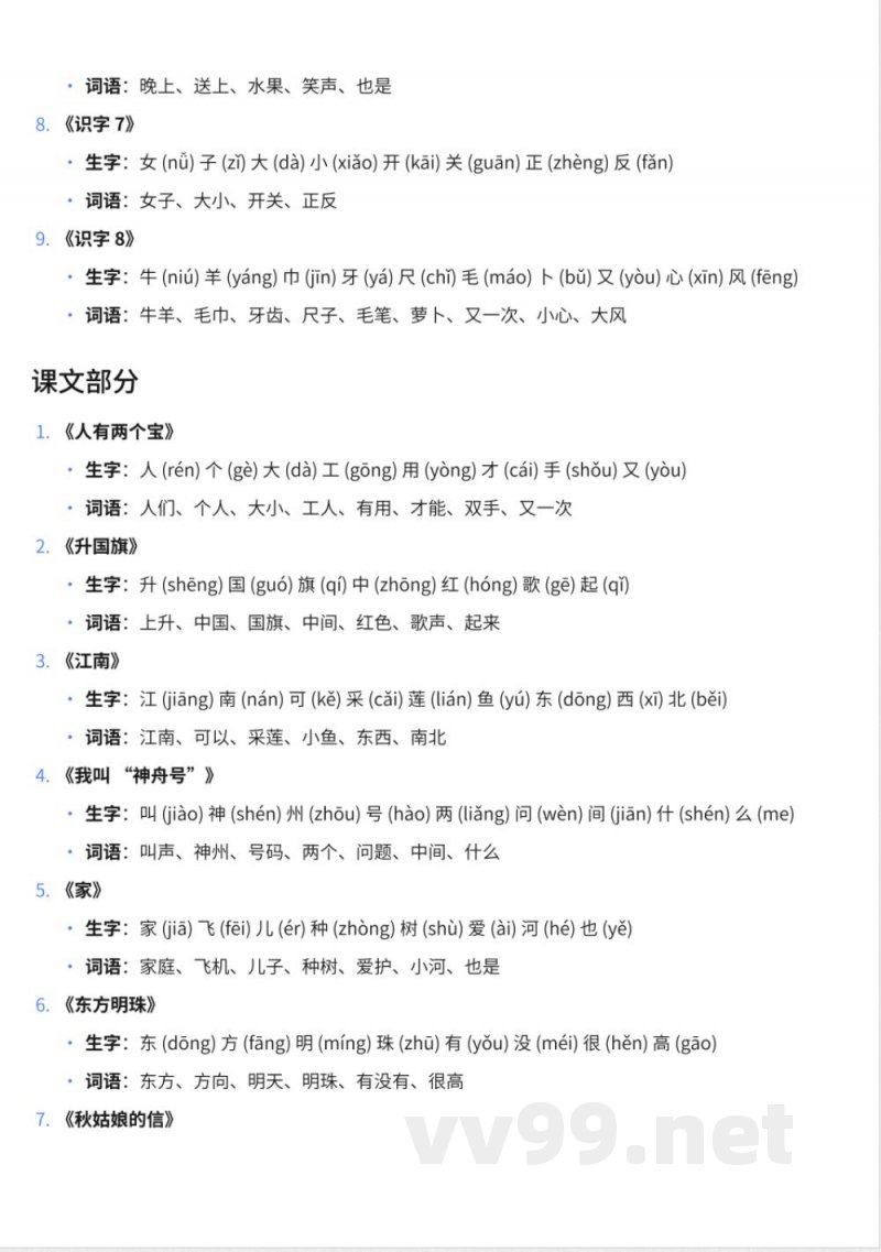 248小学一年级上册语文苏教版知识点汇总