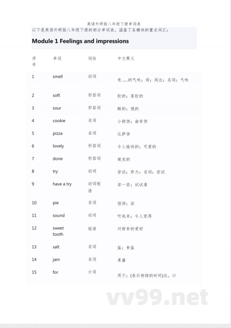 英语外研版八年级下册单词表