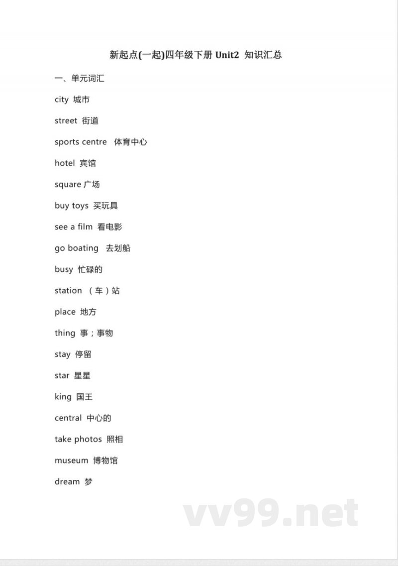 人教新起点英语四年级下册Unit2知识点汇总
