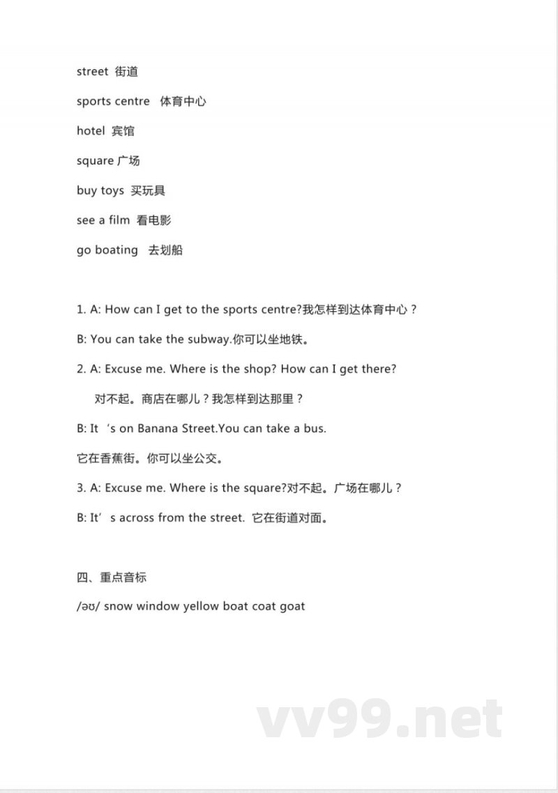 人教新起点英语四年级下册Unit2知识点汇总