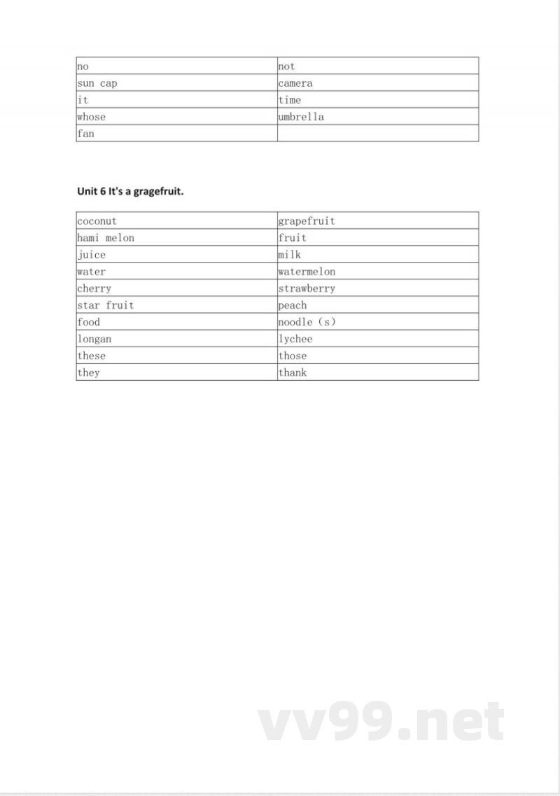 人教精通版小学英语五年级上册默写表