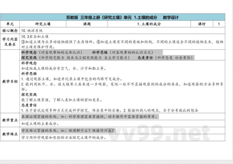 第2单元《研究土壤》》单元教学设计 苏教版科学三年级上册