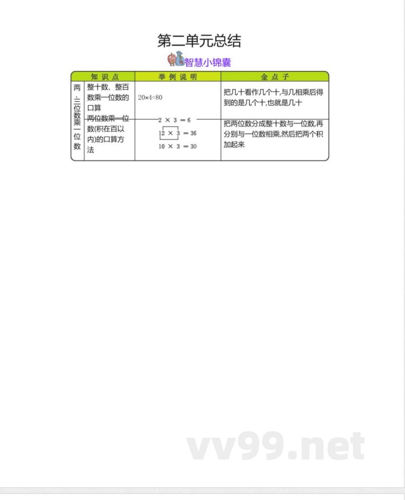 冀教版三年级上册数学总复习
