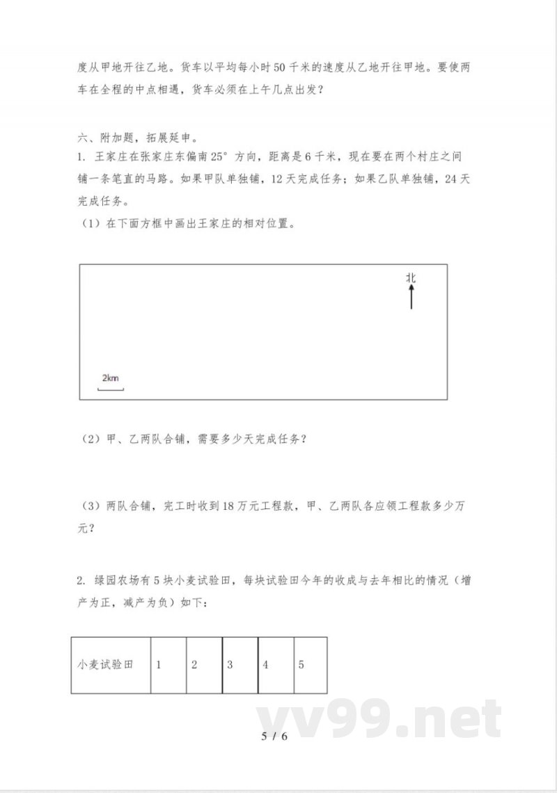苏教版小学六年级数学下册期中质量评估表