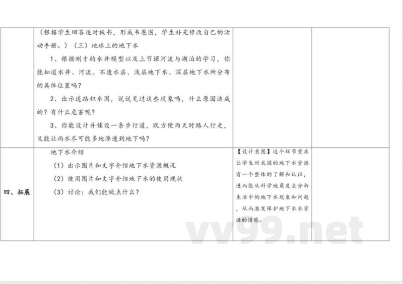 第4单元《地球水资源》》单元教学设计 苏教版科学三年级上册