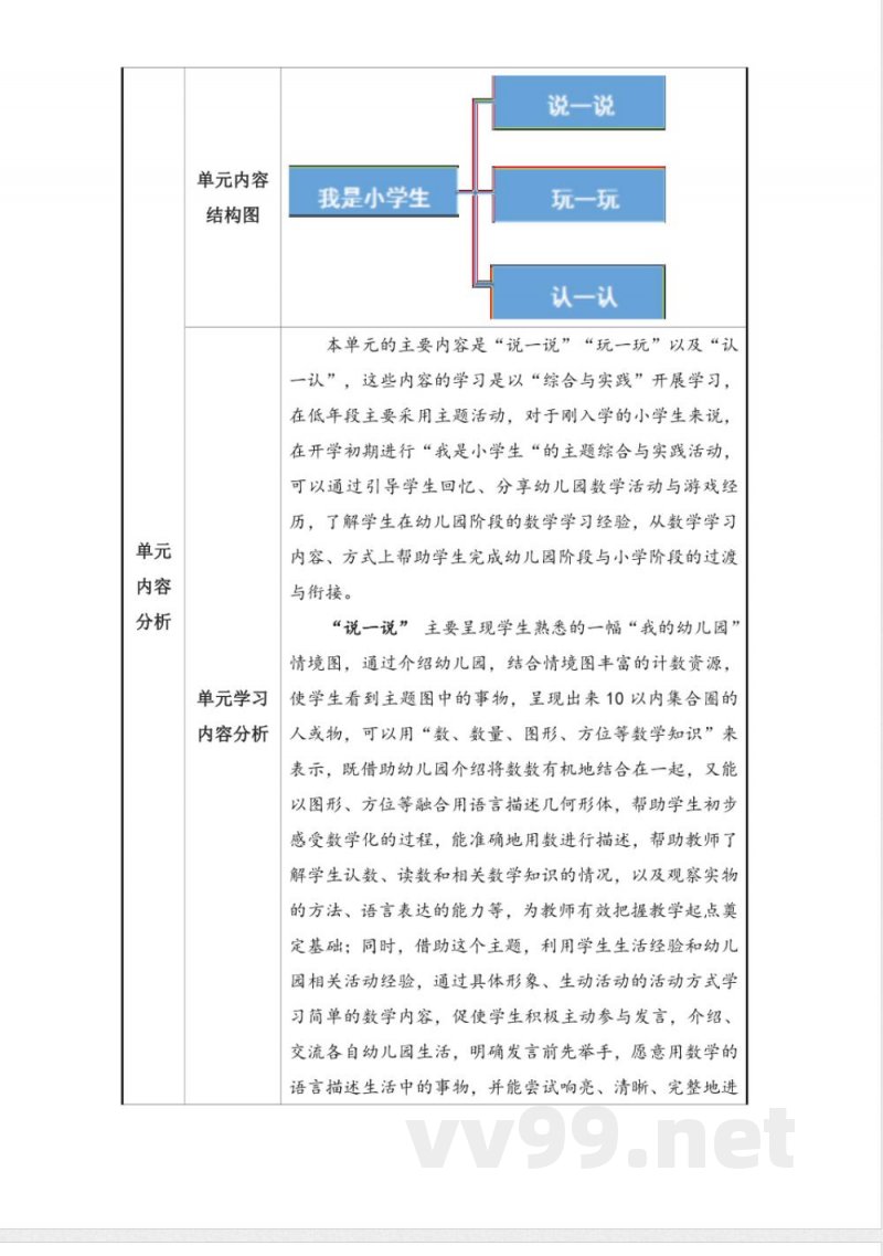 2024沪教版数学一年级上册全册大单元教学设计