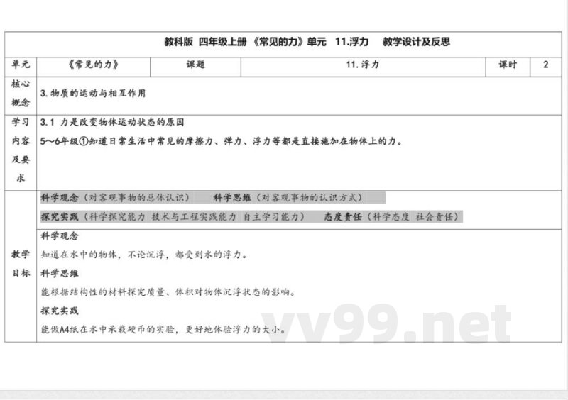 3.4《浮力》 教案 苏教版科学四年级上册