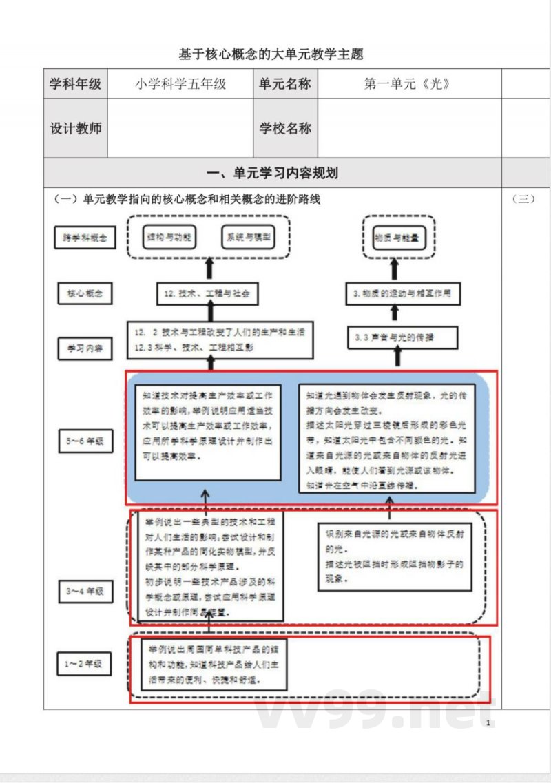 青岛版五年级科学上册第一单元光大单元教学设计