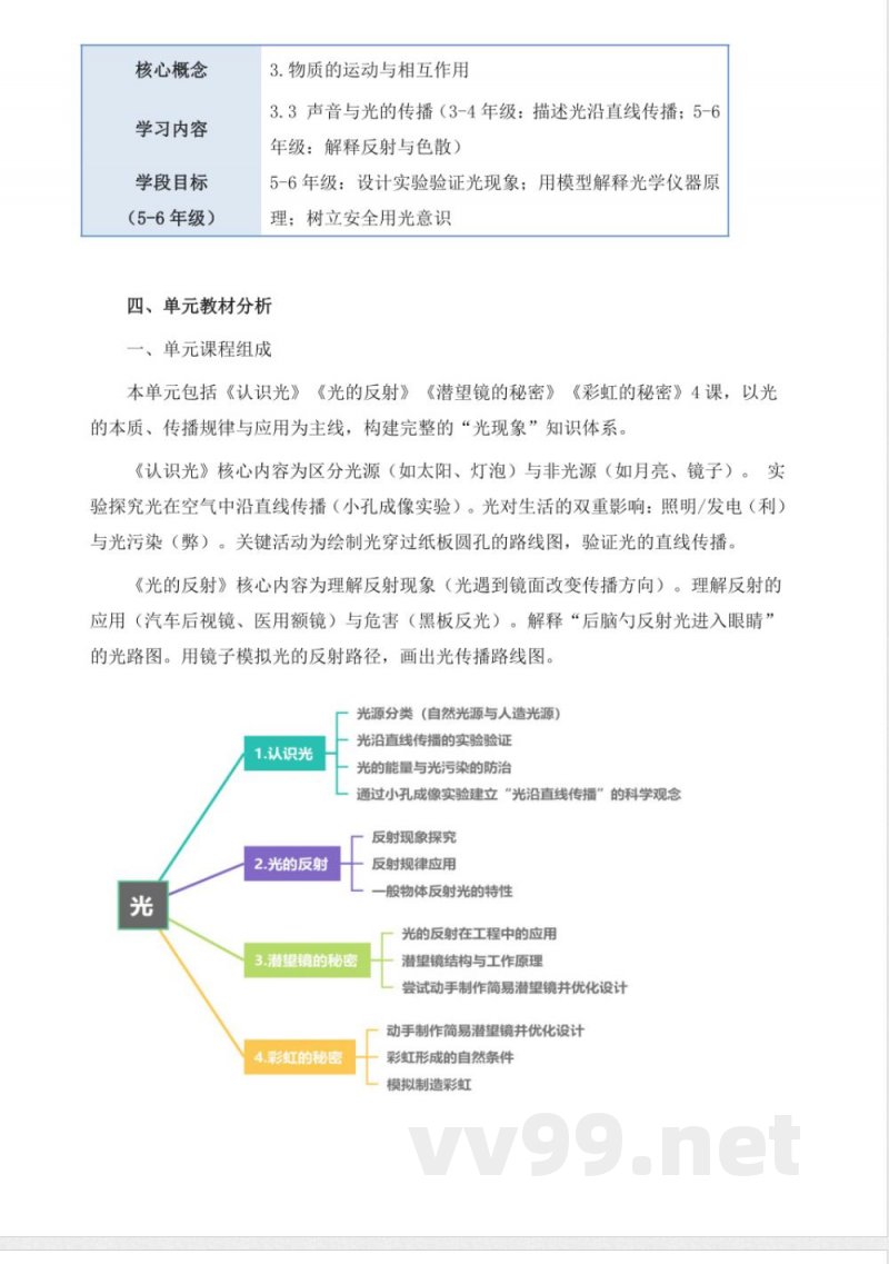 青岛版科学五年级上册第一单元《光》大单元整体教学设计