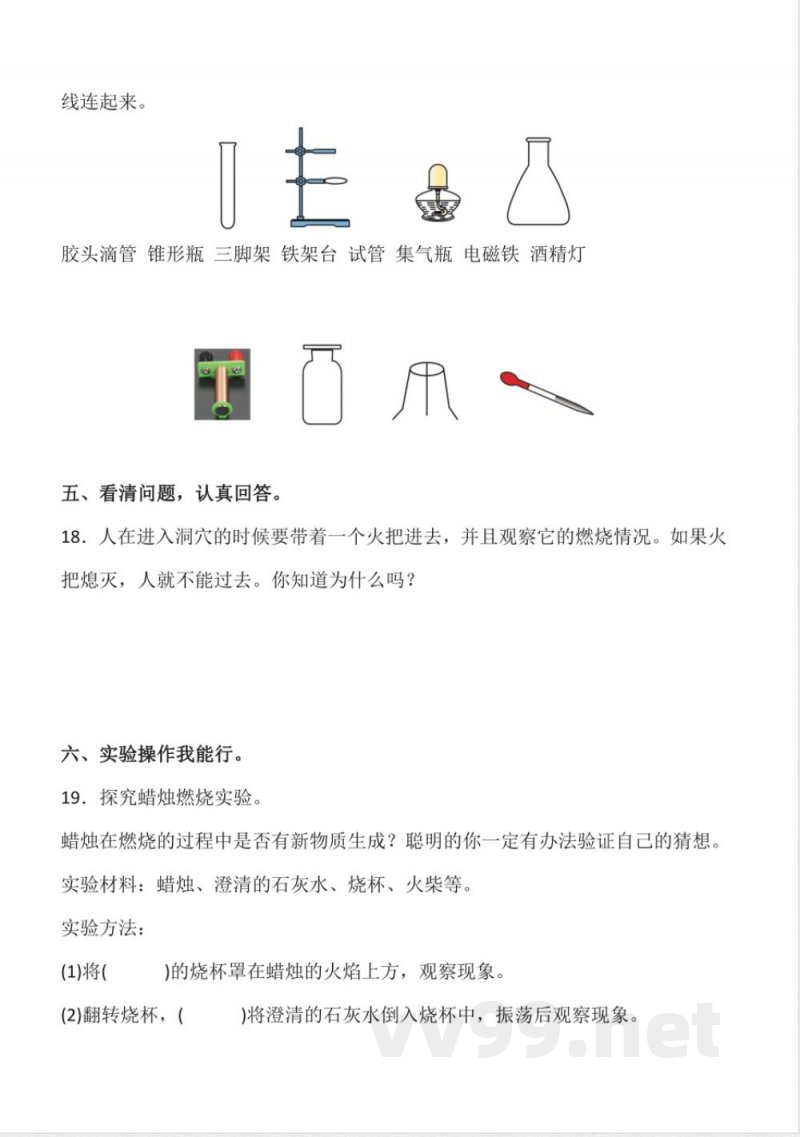 2.9 燃烧 同步分层作业科学五年级下册（青岛版）