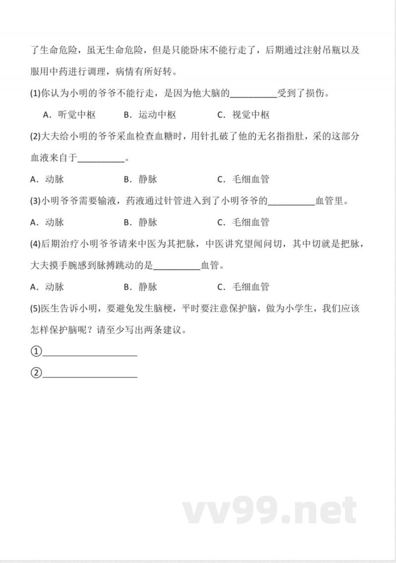 1.3 保护脑 同步分层作业科学五年级下册（青岛版）