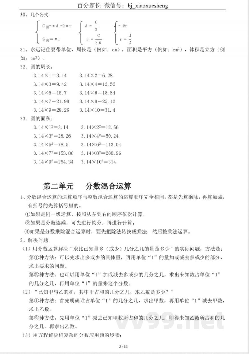 小学数学知识点-北师大版六年级数学上册知识点