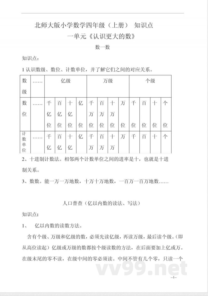 北师大版小学数学四年级(上册)_知识点