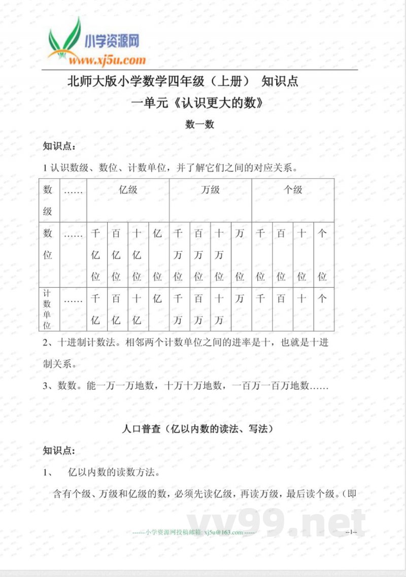 北师大版小学数学四年级(上册) 知识点