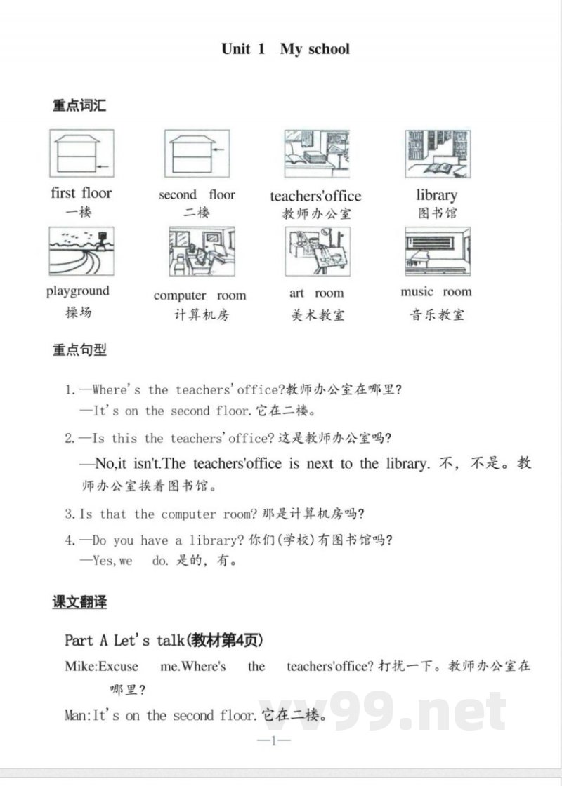 四年级下册英语人教PEP版知识清单