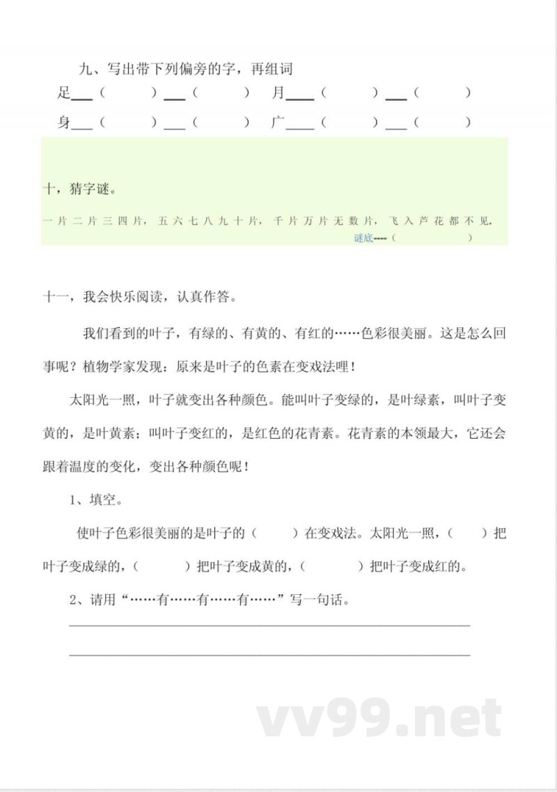 北师大版二年级语文上册期末练习