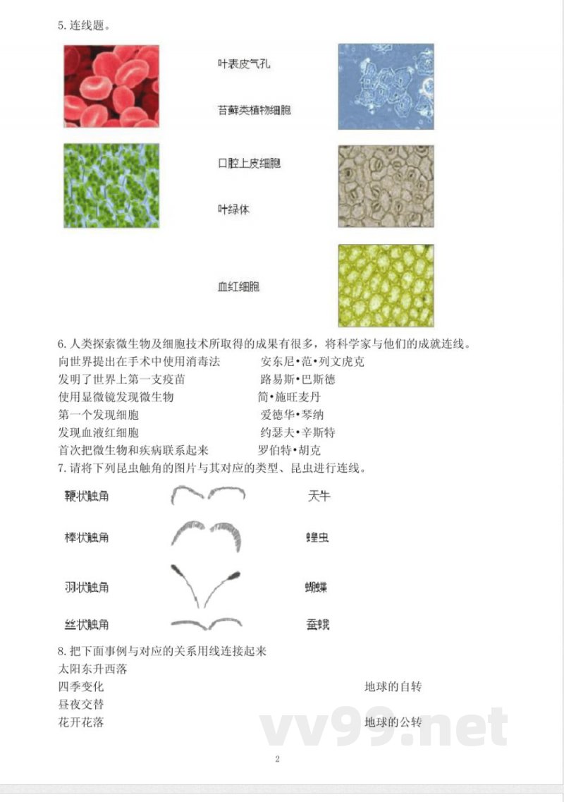 小学科学教科版六年级上册期末复习连线题专项练习(附参考答案)(2022秋 小学科学教科版六年级上册期末复习连线题专项练习(附参考答案)(2022秋