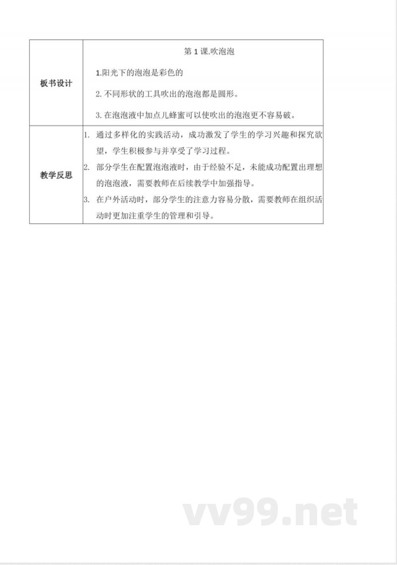 1.1 吹泡泡（教学设计）科学一年级上册青岛版2025