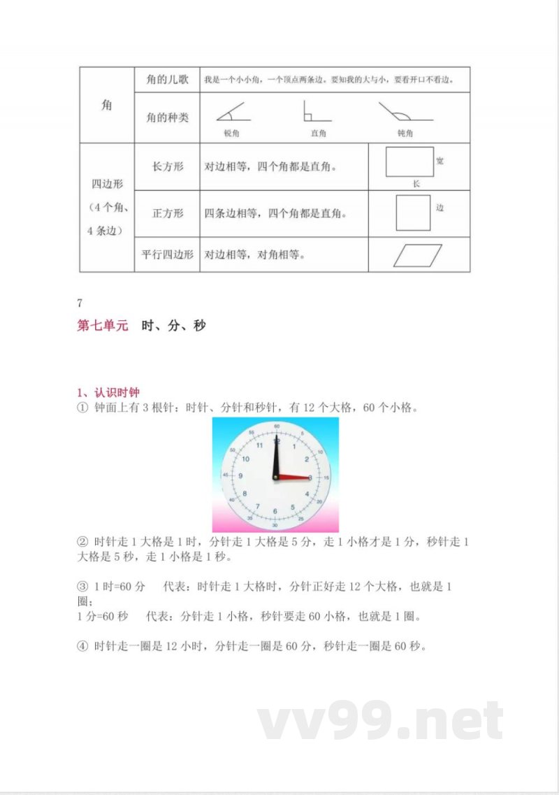 北师大版二年级（下册）数学知识要点归纳