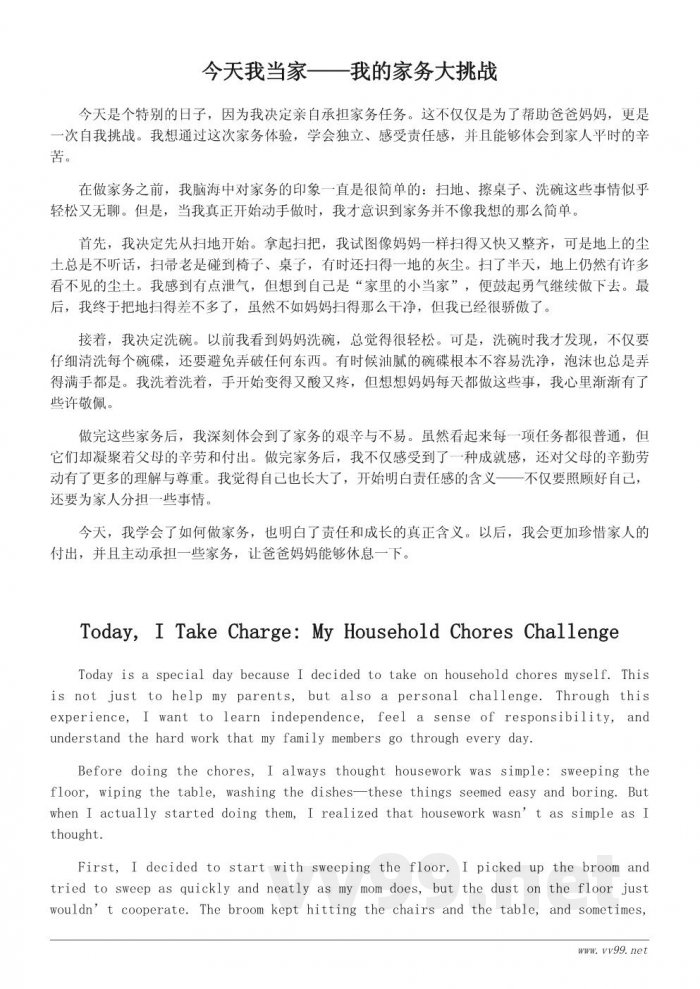 四年级作文《今天我当家》：我的家务大挑战