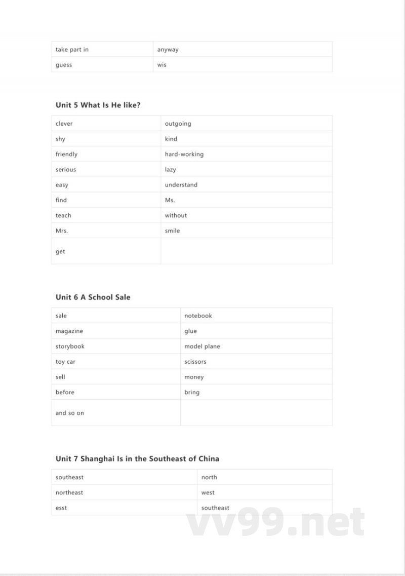 陕旅版英语六年级下册单词默写表 陕旅版英语六年级下册单词默写表
