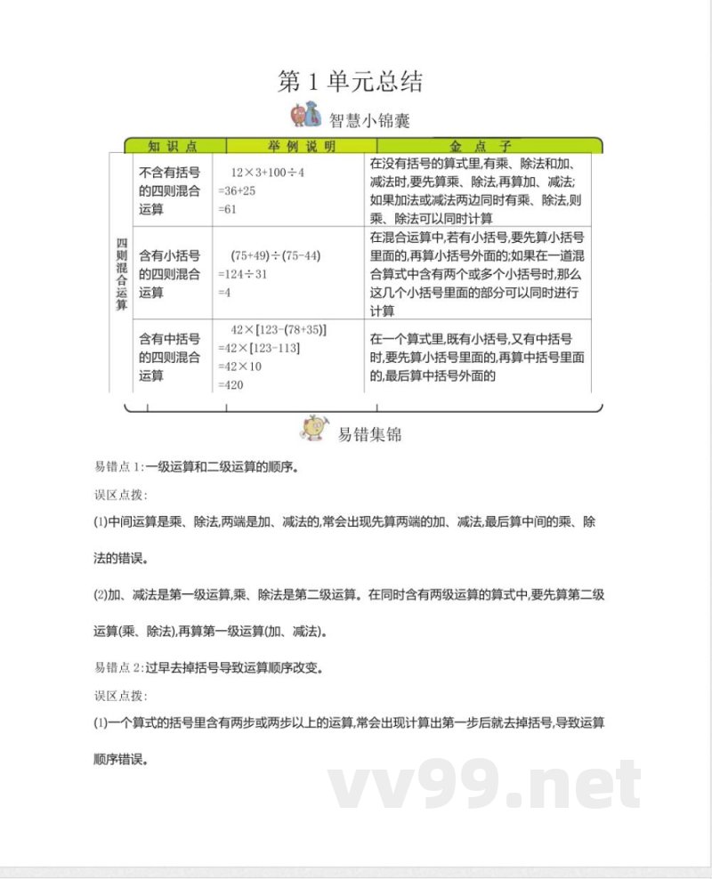 西师大版小学数学四年级下册知识复习 西师大版小学数学四年级下册知识复习