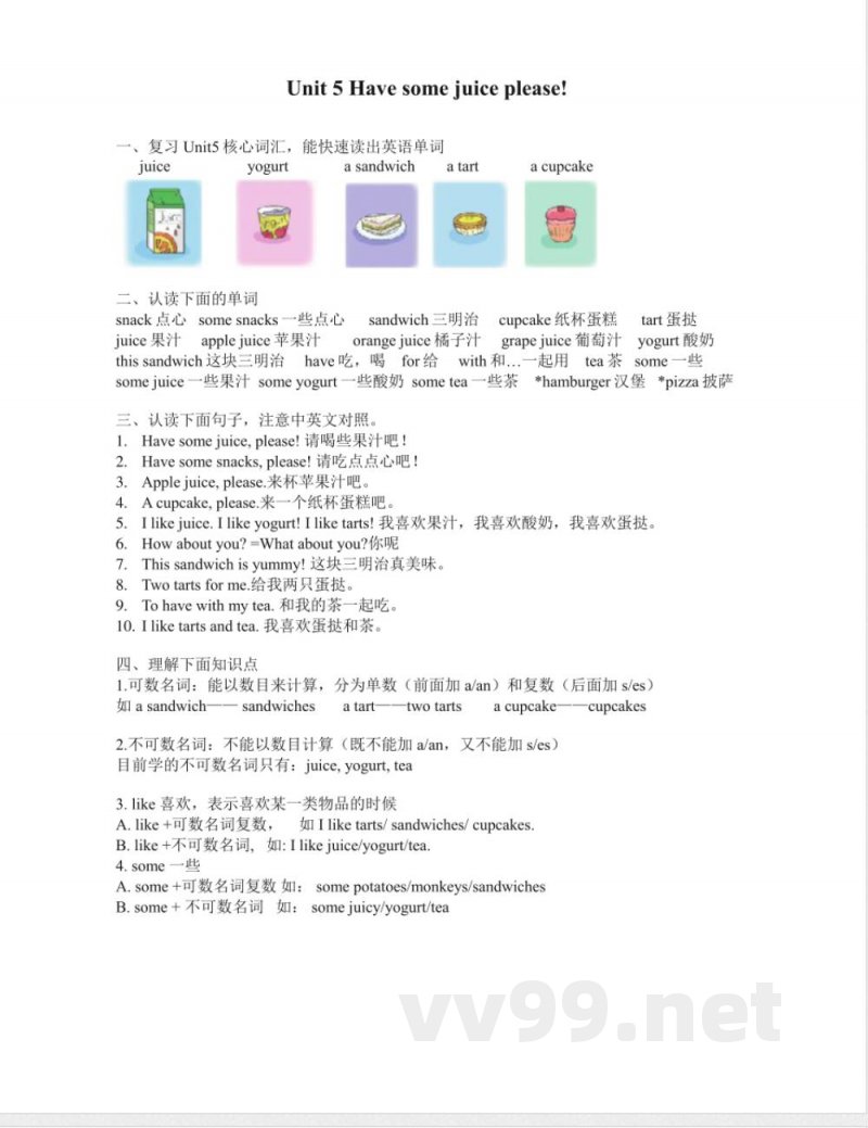 【译林版英语小学二年级上】 Unit5 知识点梳理