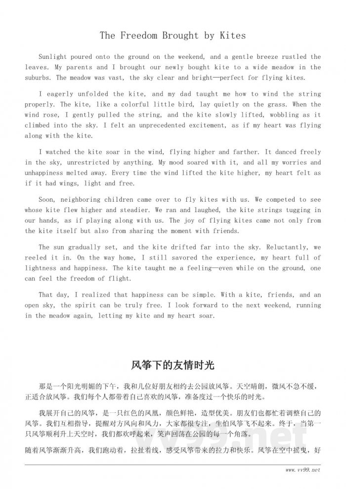 放风筝的快乐：四年级优秀作文400字