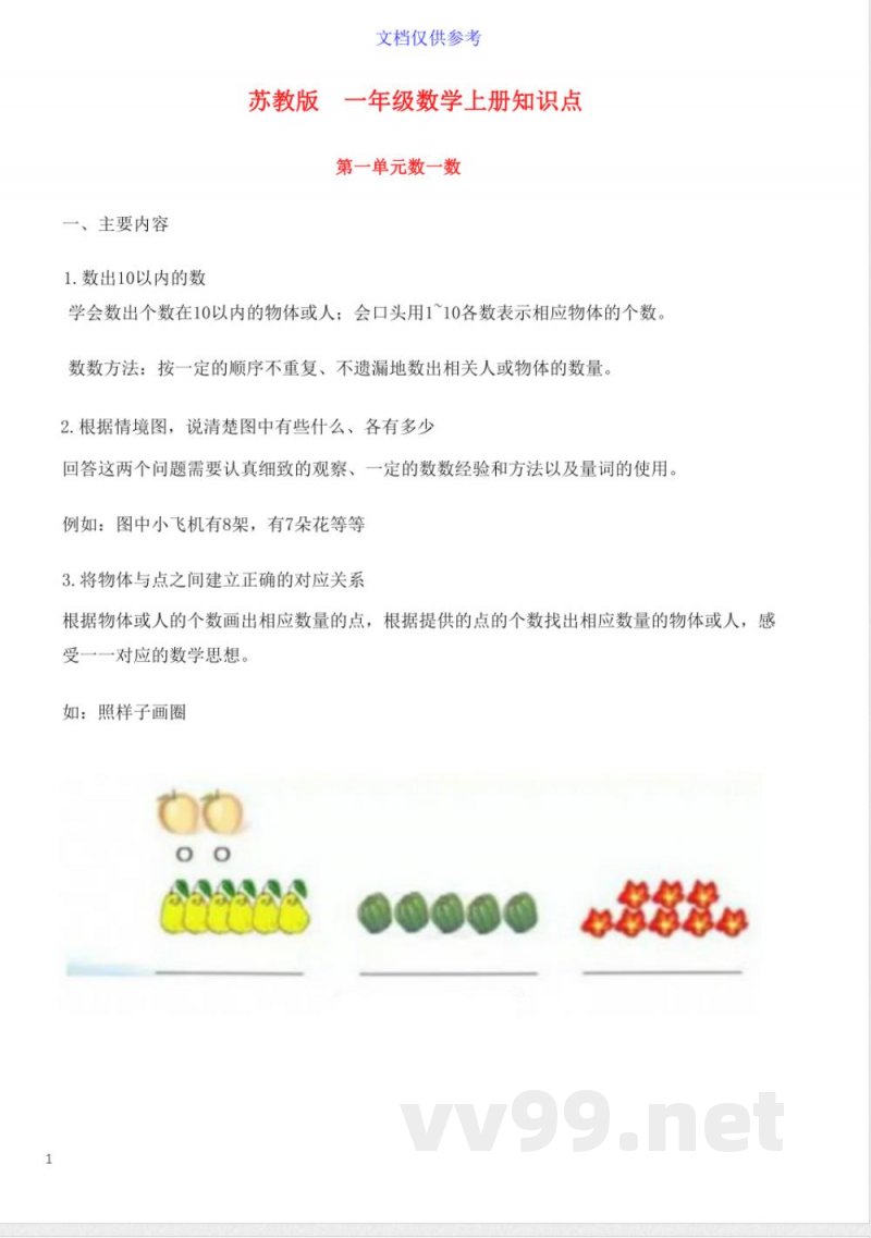 苏教版 一年级数学上册知识点 苏教版 一年级数学上册知识点