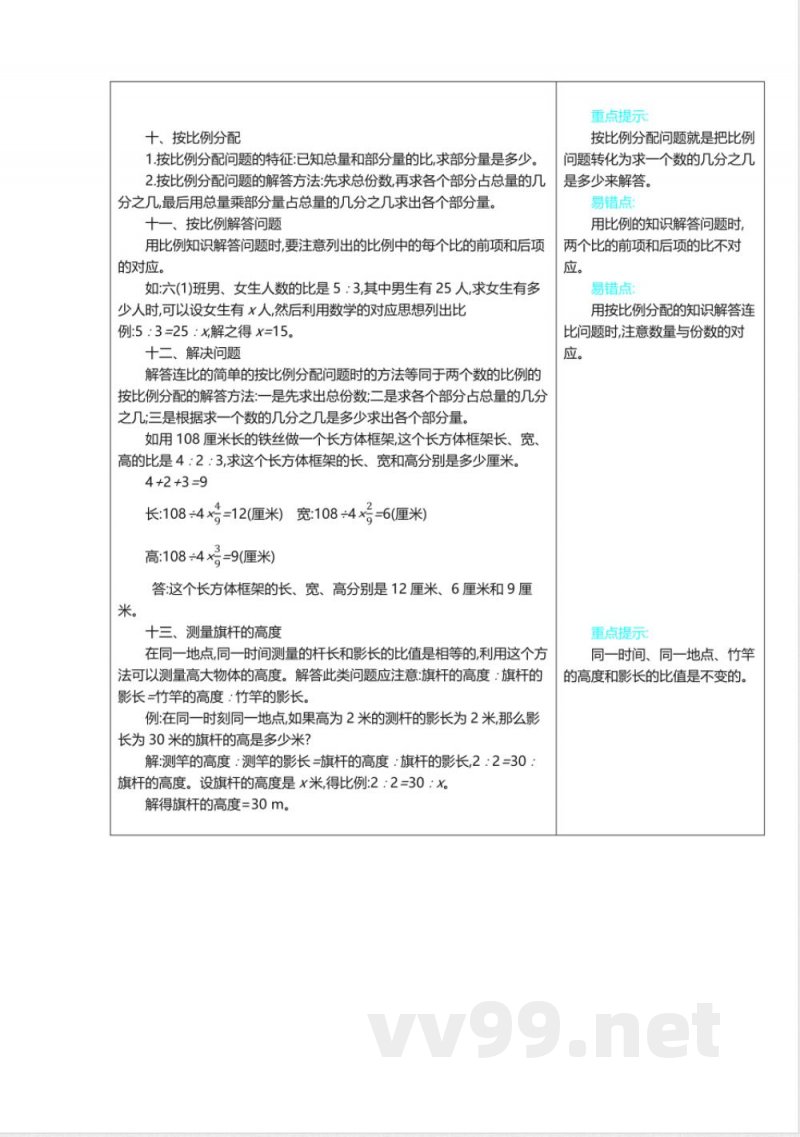 六年级上册 冀教版数学知识点汇总
