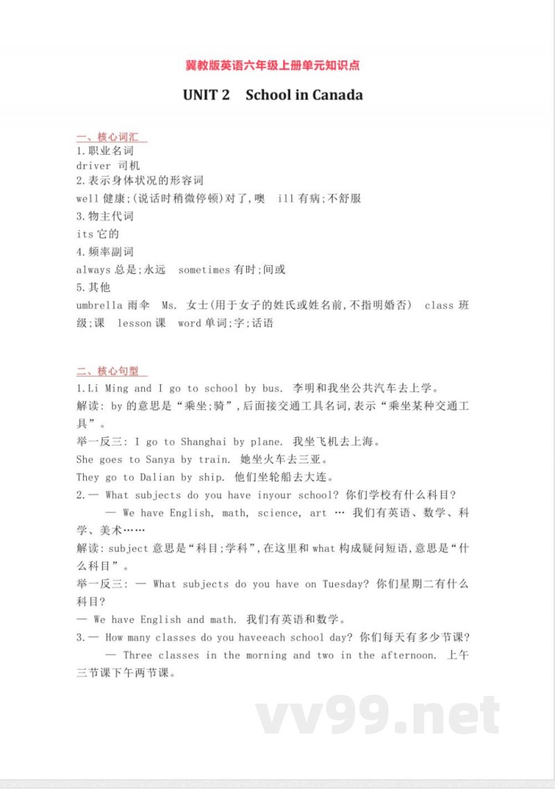 冀教版英语六年级上册Unit2单元知识点_小学六年级.pdf 冀教版英语六年级上册Unit2单元知识点_小学六年级.pdf