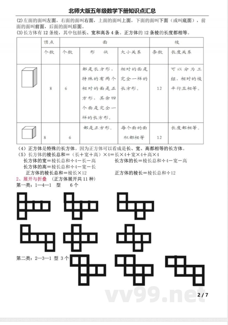 北师大版五年级数学下册知识点汇总