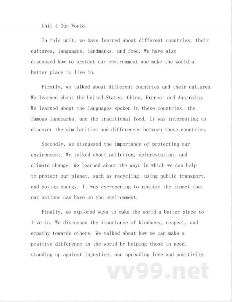 六年级英语下册第四单元范文