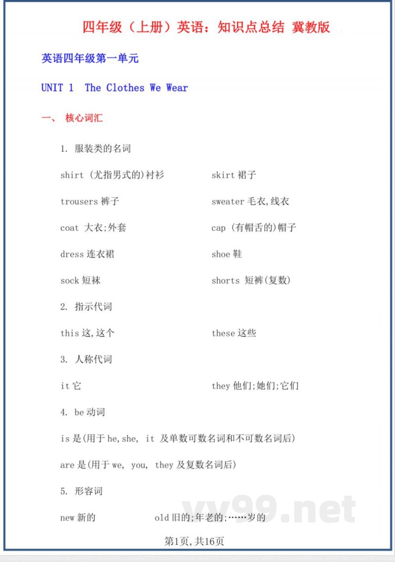 四年级(上)英语知识点总结《冀教版》 四年级(上)英语知识点总结《冀教版》