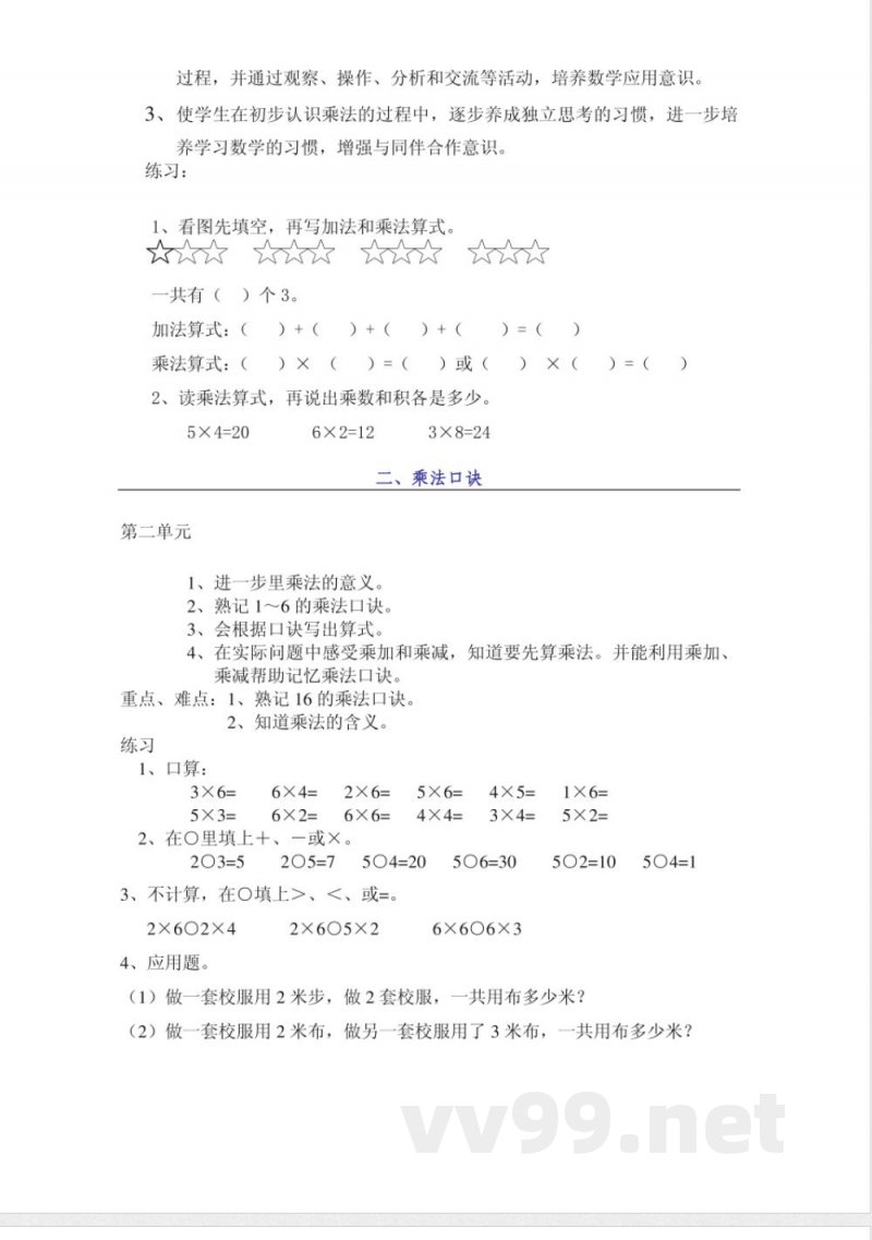 数学苏教版二年级上册知识点 数学苏教版二年级上册知识点