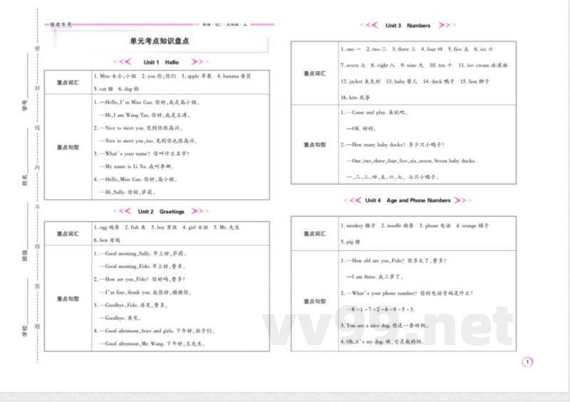 《期末大盘点》三年级上册英语闽教版