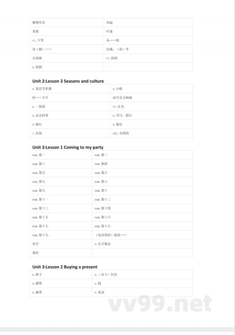 川教版英语五年级下册单词默写表