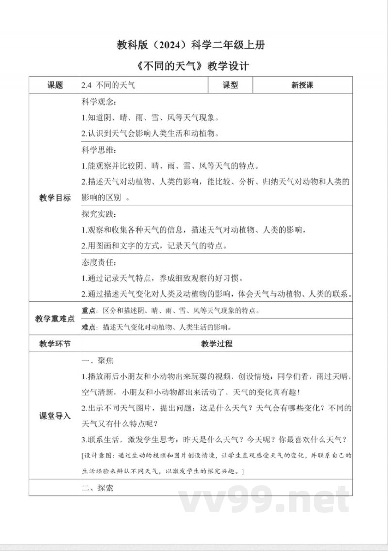 2.4 不同的天气(教学设计)科学教科版二年级上册2025 2.4 不同的天气(教学设计)科学教科版二年级上册2025