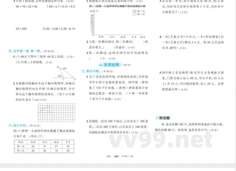 人教版四年级下册数学期末