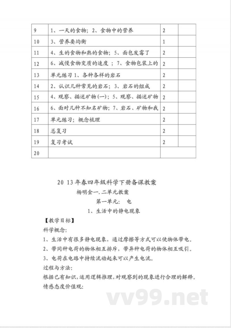 人教版四年级下册科学教案
