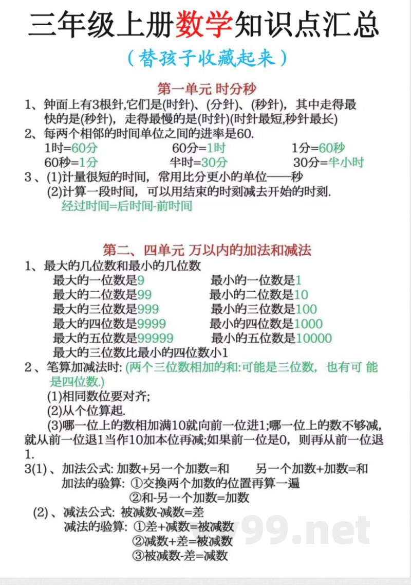 三年级上册数学知识点汇总