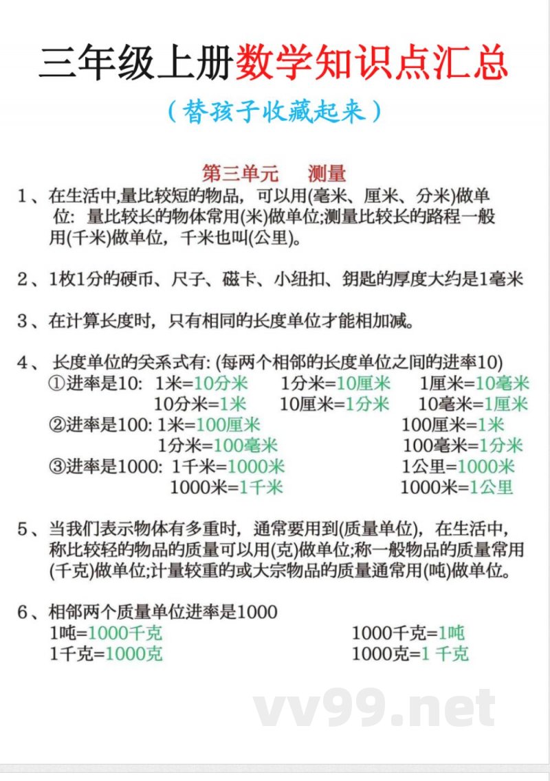 三年级上册数学知识点汇总