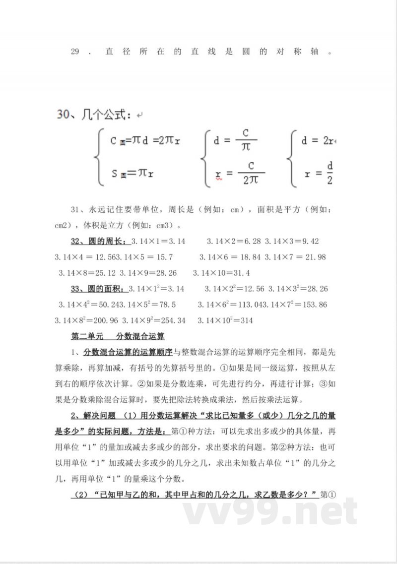 北师大版六年级数学（上册）《重点知识点归纳》