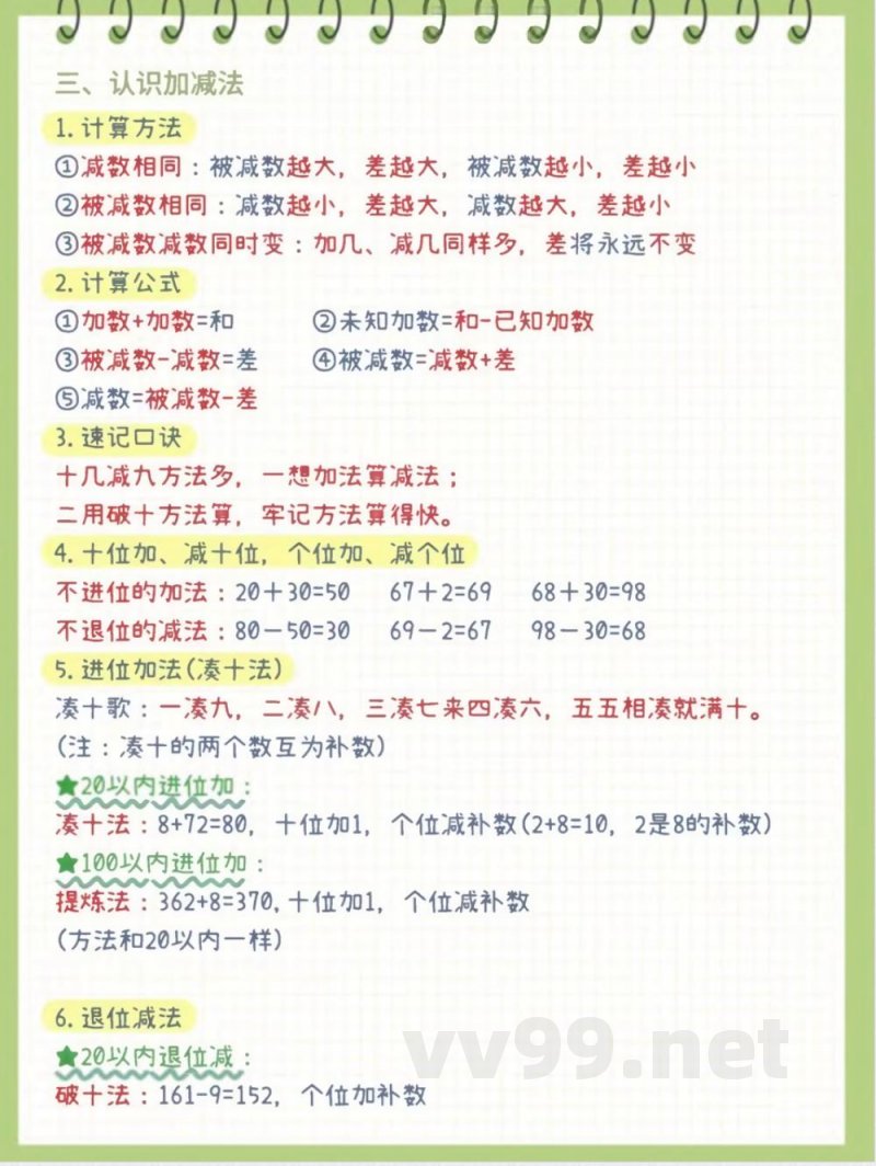 一年级下册数学必背知识点 一年级下册数学必背知识点