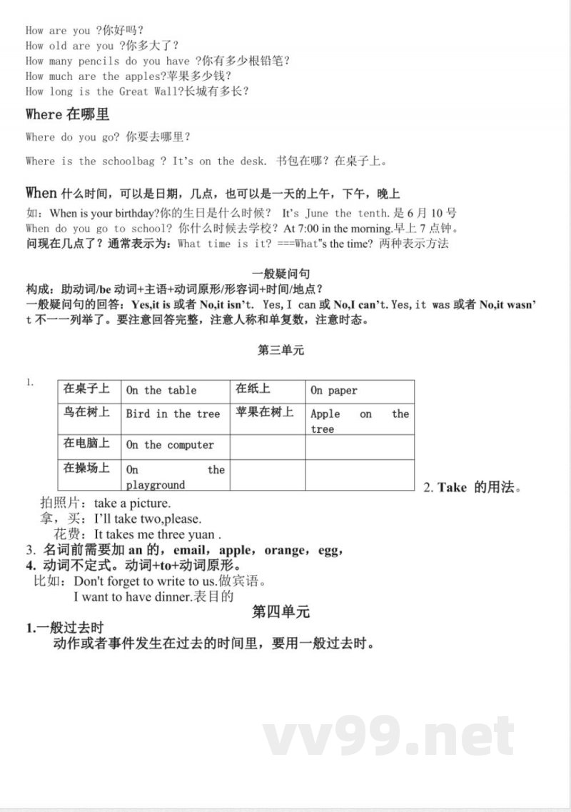 冀教版五年级英语知识点总结