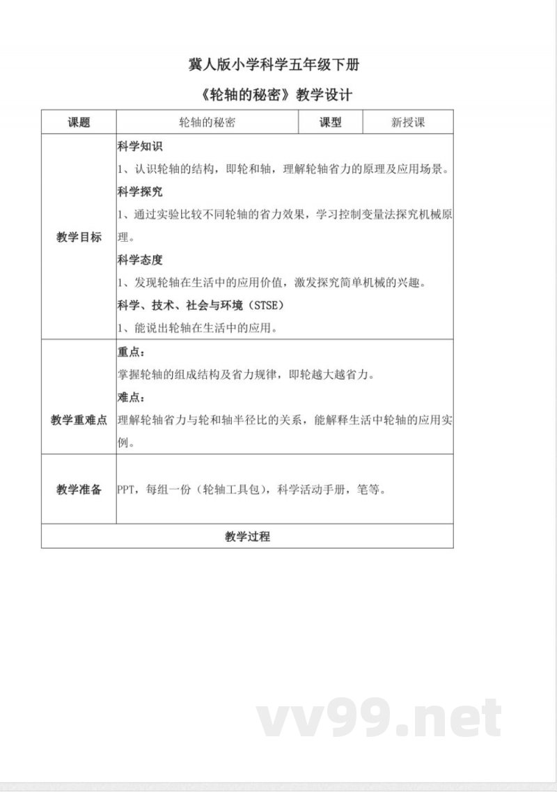 5.18 轮轴的秘密(教学设计)五年级科学下册 (冀人版) 5.18 轮轴的秘密(教学设计)五年级科学下册 (冀人版)