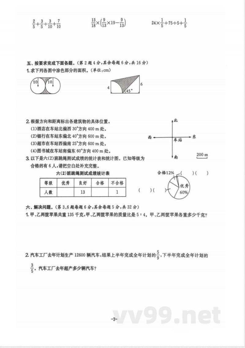 小学六年级学习资源 【24】六年级上册期末 数学人教版
