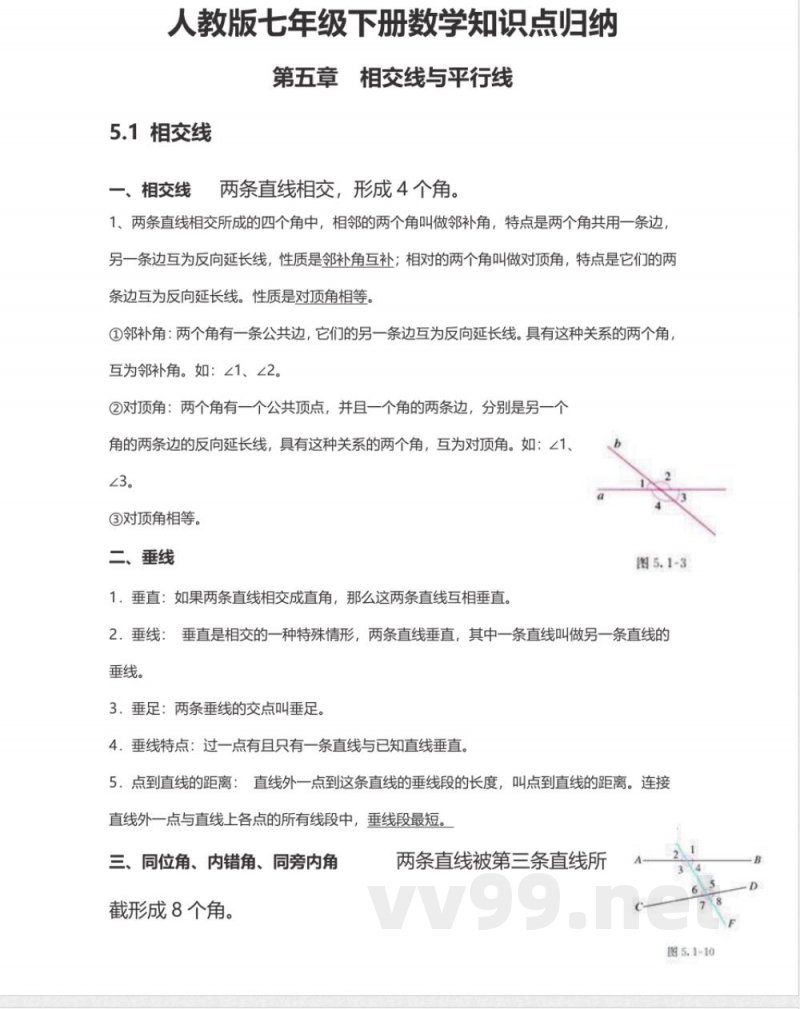 七年级下册数学人教版知识要点汇总 七年级下册数学人教版知识要点汇总