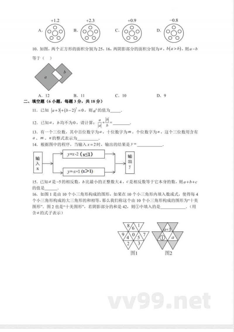 [七年级数学人教版数学七年级上册期中考试复习卷