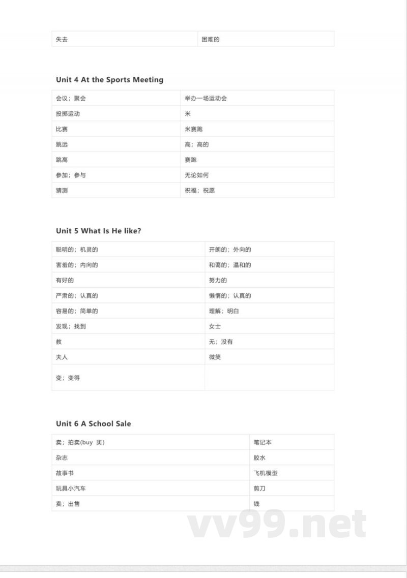 陕旅版英语六年级下册单词表 单词默写表表